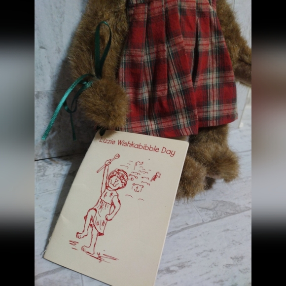 Plaid Dress Teddy Bear with Floral Hat Vintage Boys'd Bears Lizzie Wishkabibble - Picture 2 of 10